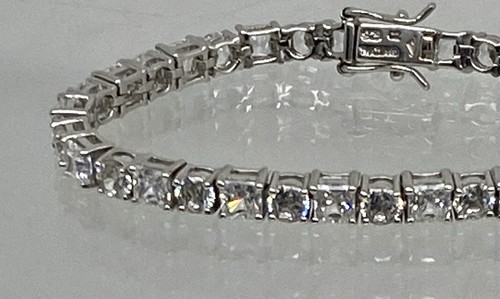 "Pulsera de tenis Epifanía revestida de platino de plata esterlina Princess Asscher circonitas cúbicas 7,5""" - Imagen 5 de 10