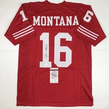Autographed/Signed JOE MONTANA San Francisco Red Football Jersey JSA COA Auto