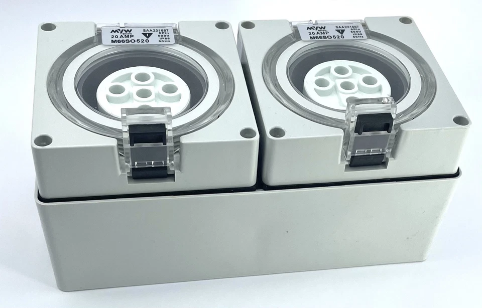 20 Amp 2x 3 Phase 20AMP 5 Pin Socket Outlet Industrial 3 Pole IP66 Waterproof - Image 2 of 4