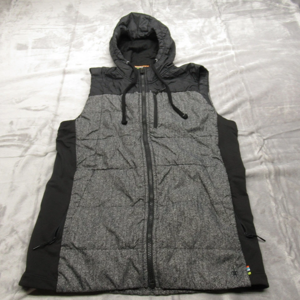 Smartwool Vest Mens Medium Black Hooded Insulated Full Zip Wool Blend Puffer - Image 2 of 4