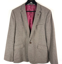 Ted Baker Blazer Mens 42R Brown Wool Cashmere Tweed Sport Coat Dragonfly Pin VGC