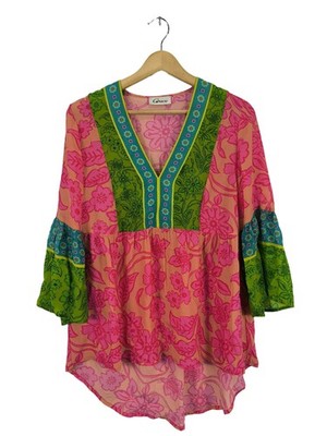GRACE Oversized Bluse Damen Bluse Gr. DE 38 pink-grün-hellorange Casual-Look