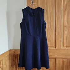 Tommy Hilfiger Navy Blue Polka Dot A-Line Dress Sleeveless Collared Size 12