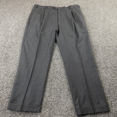 Jos A Bank Pants Mens 40X31 Gray Wool Trousers Slacks Pleated Cuffed Career Work