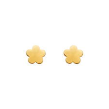14K Yellow Gold 6.5mm Flower Shape Stud Earrings High Polished Screw Backing