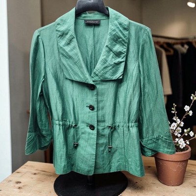 Classiques Entier Linen Jacket Blazer Womens Large Crinkle Texture Drawstring 