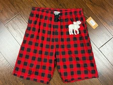 NEW LAZY ONE Men's Moose Buffalo Plaid PJ Shorts Cotton Knit Red Black Size XL