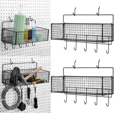 2 Pcs Pegboard Accessories Set Including 2 Pegboard Baskets Bins with 5 Hooks 4 