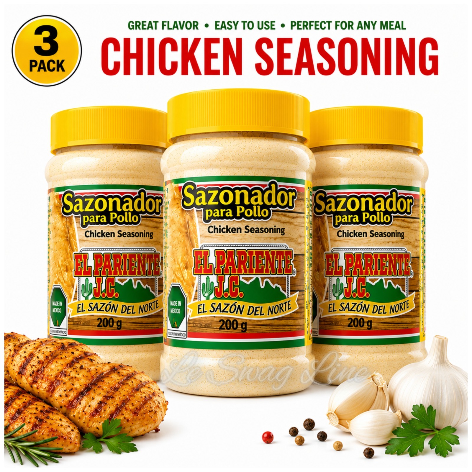 Paquete de 3 condimentos de pollo El Pariente JC 200 g sabor parrilla barbacoa Sazonador Pollo