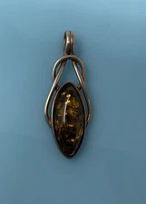 Baltic Amber Gemstone 925 Sterling Silver Jewelry Vintage Knotted Pendant 1.7g
