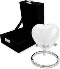 White Keepsake Urn - Mini Heart Cremation Urn for Human Ashes - Black Box with H