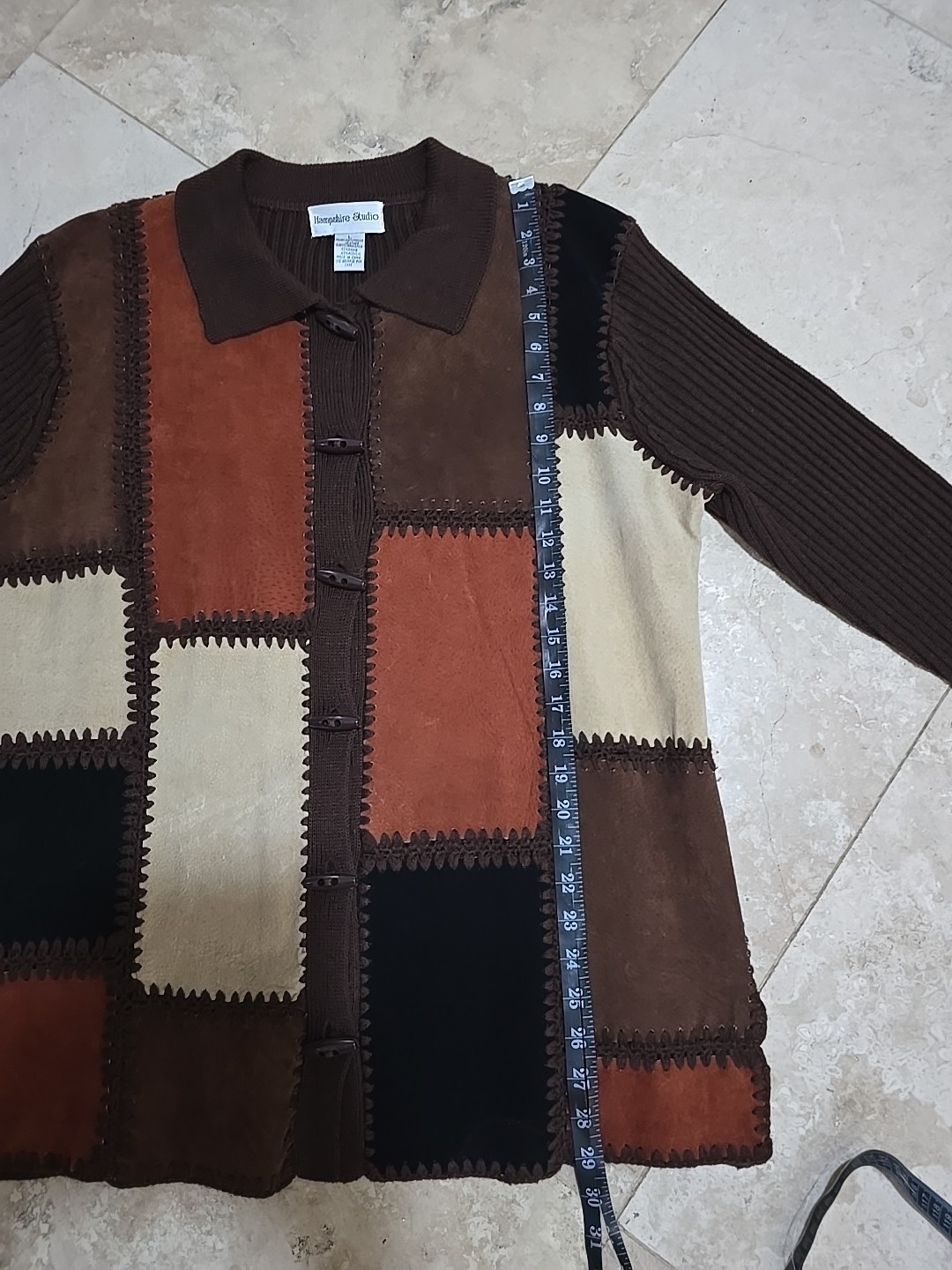 VINTAGE Patchwork Leather Jacket Toggle Buttons R… - image 10