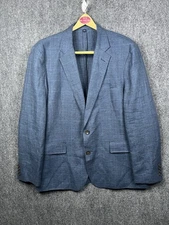 J Crew Thompson 100% Linen Slate Blue Glen Plaid Unstructured Blazer Size 44R
