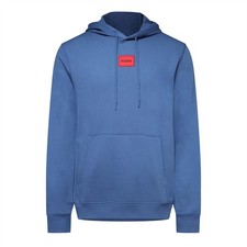 Men's Hugo Daratschi Cotton Terry Hoodie with Logo Label in Blue