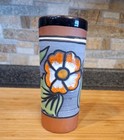 Hand-painted Mexican terra cotta pottery tumbler/Vase w/floral motif. Made In MX — photo 3