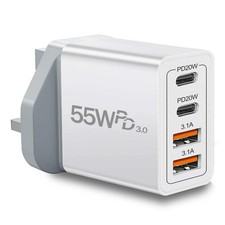 UK Travel Plug Adapter, Type G Plug Adapter 55W 4 Port UK USB C Charger Fast ...