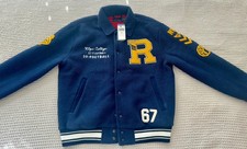 Polo Ralph Lauren Blue Pile Fleece LETTERMAN Varsity Football Jacket Medium NWT