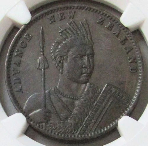 1881 NEW ZEALAND 1 PENNY MILNER THOMPSON CHRISTCHURCH MAORI NGC ABOUT UNC 50 BN