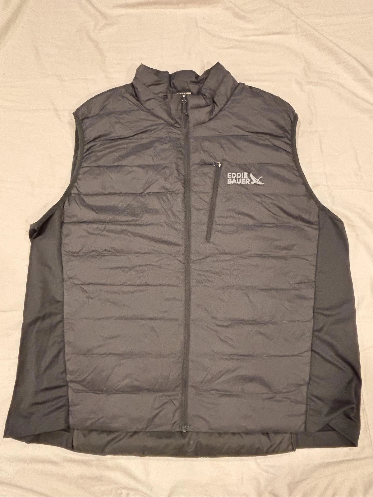Eddie Bauer Putney Vest Mens 2XL Gray Down 550 Puffer Full Zip Pockets Outdoor
