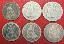 Lot of (6) Seated Liberty Quarters. Mixed Dates