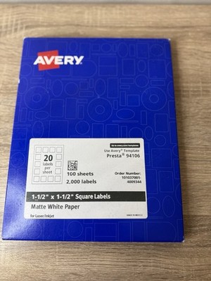 Avery Square Labels White 1.5  X 1.5  Open Box Presta 94106 Missing 7 Pages