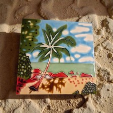 Decorative Wall Art Ceramic Tile 8"x8" Palm Tree Beach Backsplash Trivet READ