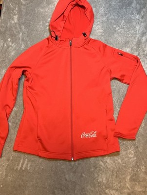 Coca-Cola SportTek Jacket Red Hood Women's M Thumb Holes Active Leisure Zip Up