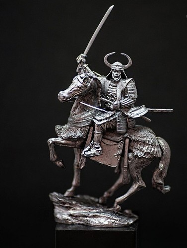Tin Alloy Toy Japanese Horse Samurai Miniature Warriors Statue 1/24