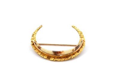 10k Yellow Gold with 24k Yellow Gold  Native Gold  Vintage Crescent Brooch