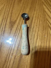 Vintage Melon Baller Ball Green Wooden Handle Antique