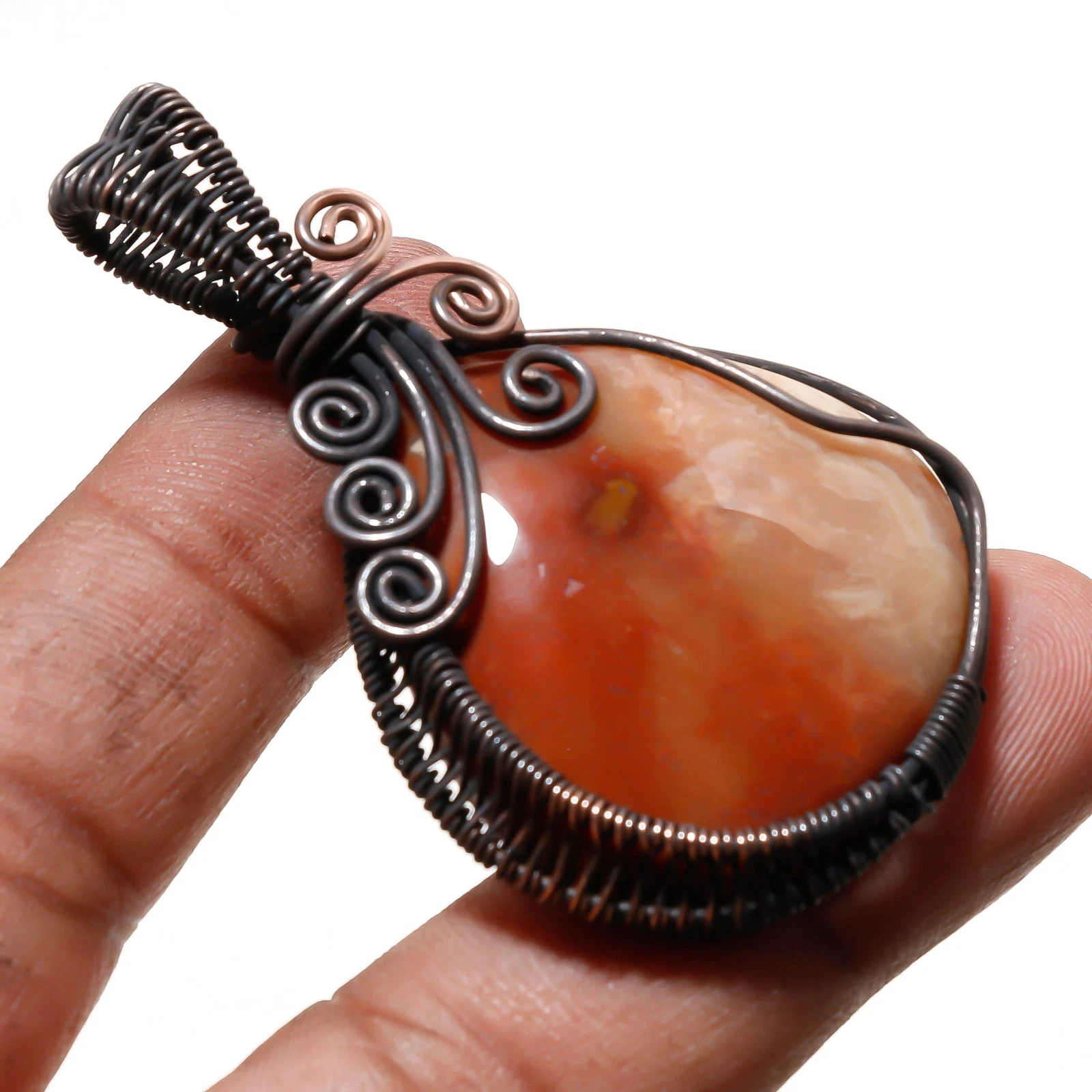 VETEMENTS Ciondolo pietra preziosa diaspro reale fatto a mano filo etnico avvolgente rame gioielli 2 3" A801