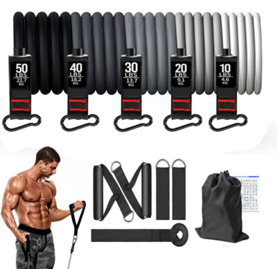 #ad 11 PCS Resistance Band Set Yoga Pilates Abs Exercise Fitness Tube Workout Bands $14.89