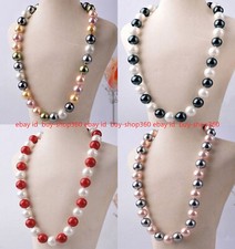 Pretty 14MM AAA Multi-Color South Sea Shell Pearl Round Beads Necklace 16-25''