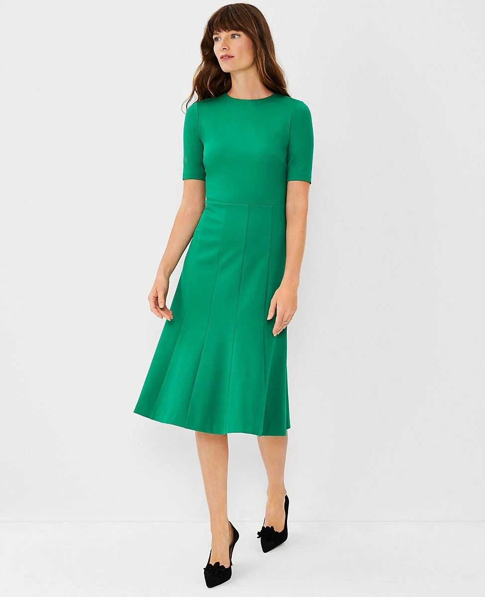 NWT 159 Ann Taylor Short Sleeve Flare Dress Vibrant Green Sz 0