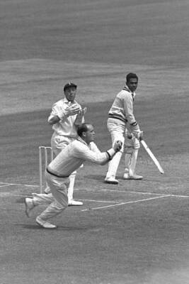 India Ramesh Saxena watches he is dropped at slip Brian Close - 1967 Old Photo