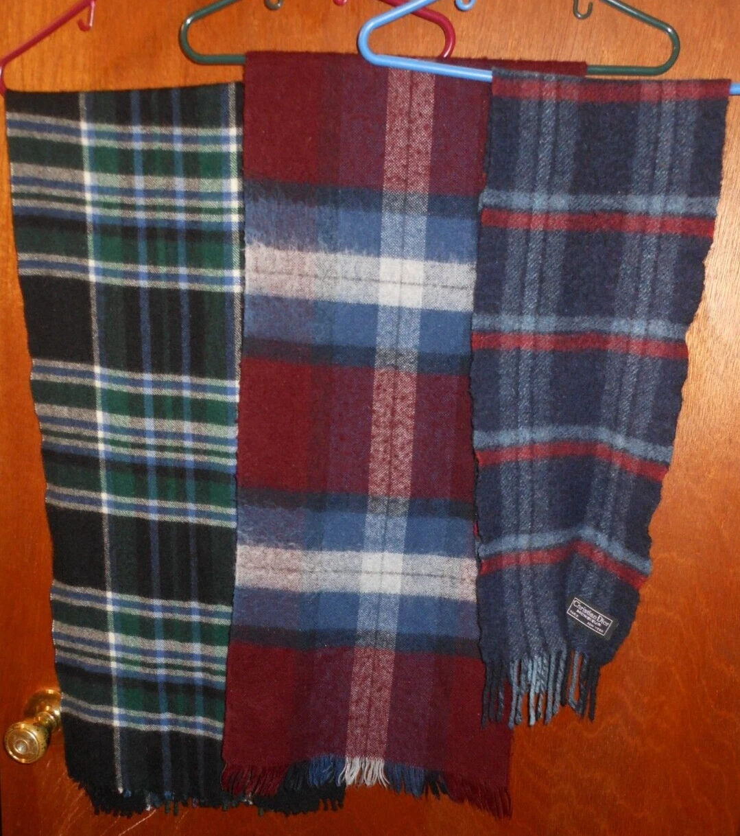 Foulards vintage plaid Christian Dior, salle de club cachemire, bleu/canneberge plaid