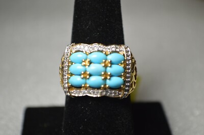 2,75ct AZ Dornröschen Türkis/Zirkon Ring 14k YG über Feinsilber Gr. 7