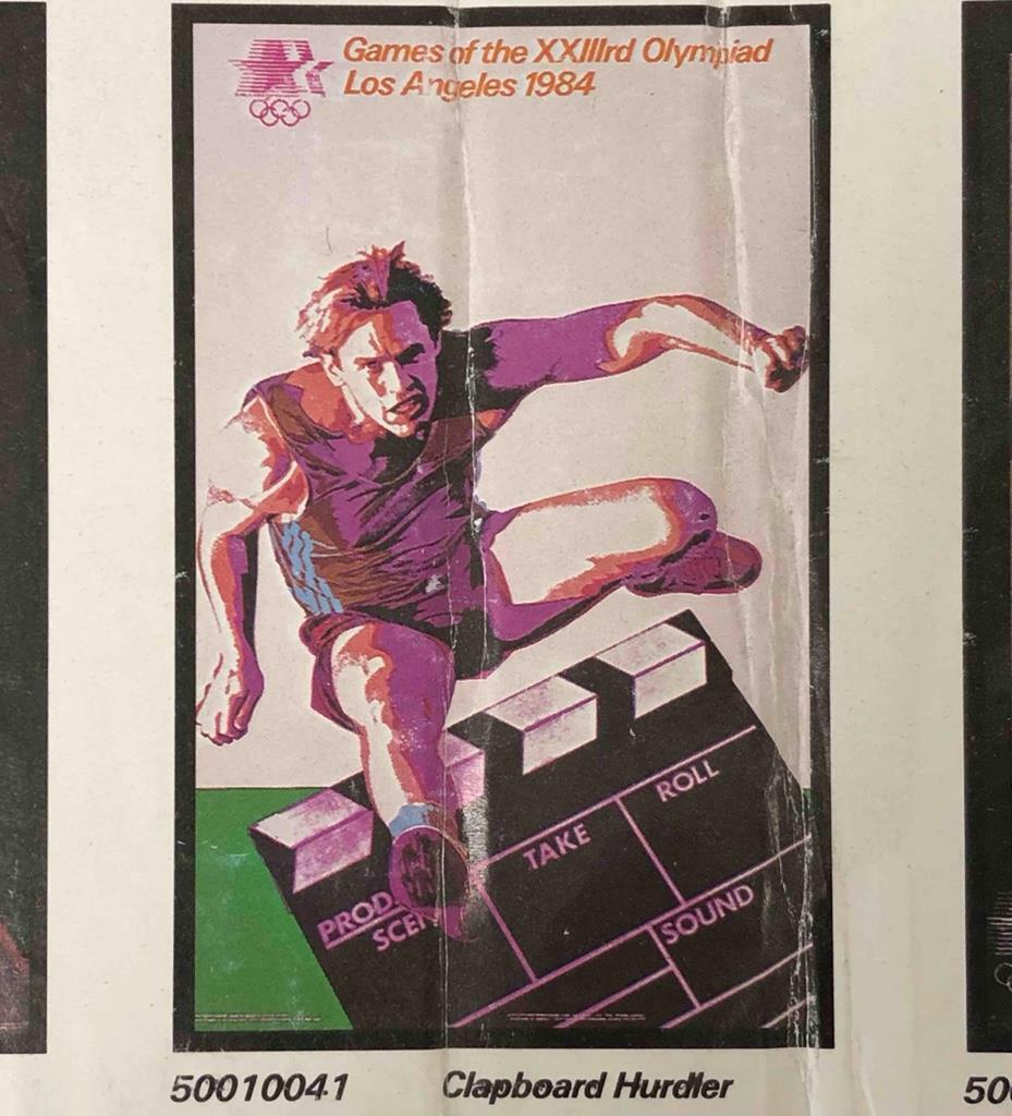 original 1984 Los Angeles LA Olympic Games 22x34 Clapboard Hurdler