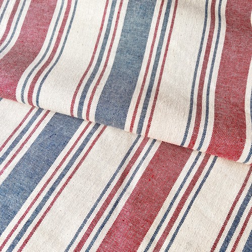 Extra wide Stripe Red/Blue 100% cotton fabric, Linen Look, Double width 275cm - Picture 7 of 9