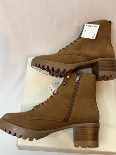 Anne Klein Womens Akabott Combat Boots Size 8M Lace-up Platform Suede Cognac - Picture 5 of 8