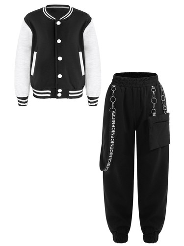 Kids Girls Coats With Sweatpants Set School Tracksuit 2 Piece Tennis Playwear - Picture 4 of 67