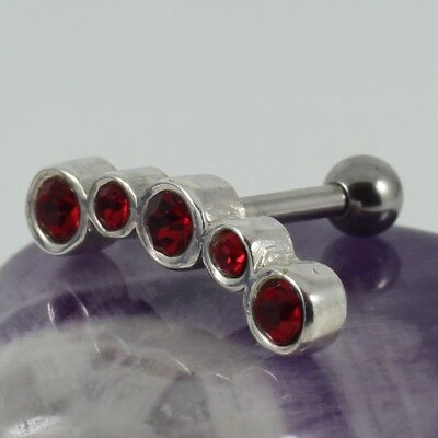 Helix Upper Ear Cartilage Bar Sterling Silver Motif Light Siam Crystal 1.2 x 6mm