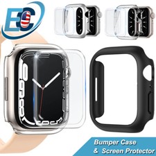 For Apple Watch Series 9 8 7 41/45mm Hard Bumper Case  Glass Screen Protector