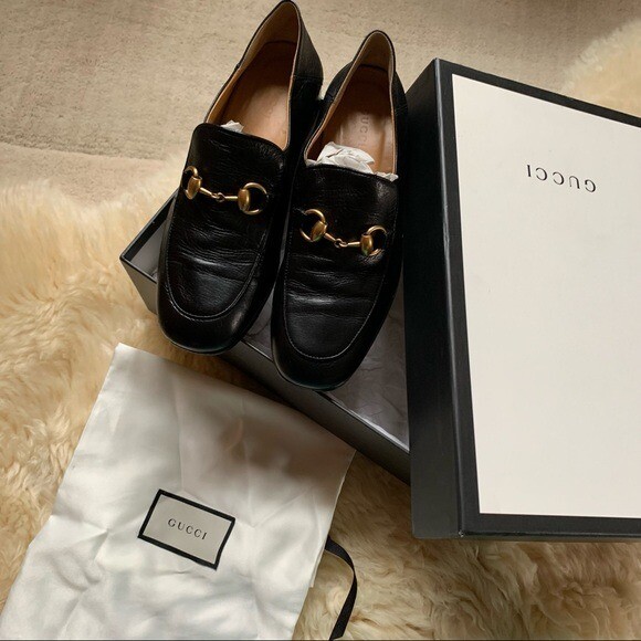 Gucci Black Leather Horsebit Quentin Slip On Loafers Size 35 | eBay