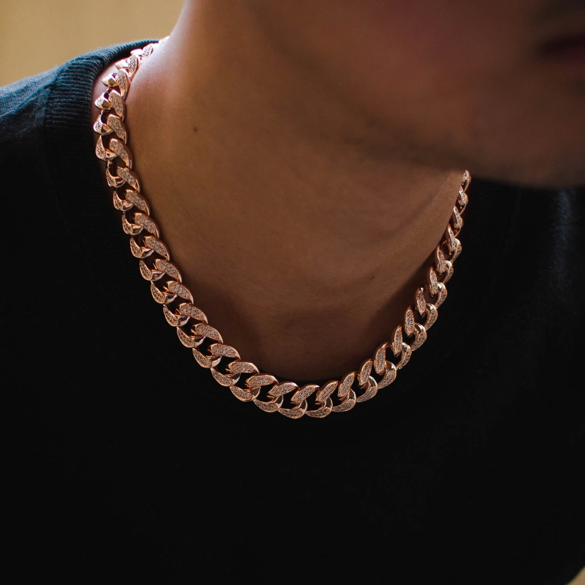 Mens Miami CZ Diamond Cuban Link 12mm Chain 18k Rose Gold 18 22