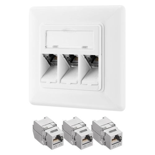 3x Keystone Modul 1x Netzwerkdose Dose 3-Port Set CAT 6A Kabel 10Gibt/s - Photo 7/7