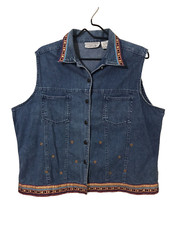 CASEY  MAX Women's Blue Denim Vest Size XL Embroidered Hearts and Flowers