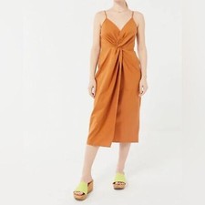 Urban Outfitters Cognac Brown Rocky Twist-Front Midi Dress Women’s Size Small