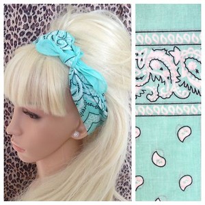 Lime Green Cotton Paisley Bandana Head Hair Scarf Rockabilly 50s Pin Up Urban