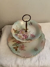 Vintage SCHUMANN ARZBERG Wild Rose 2 Tier Serving Tidbit Tray w/Bowl and Platter